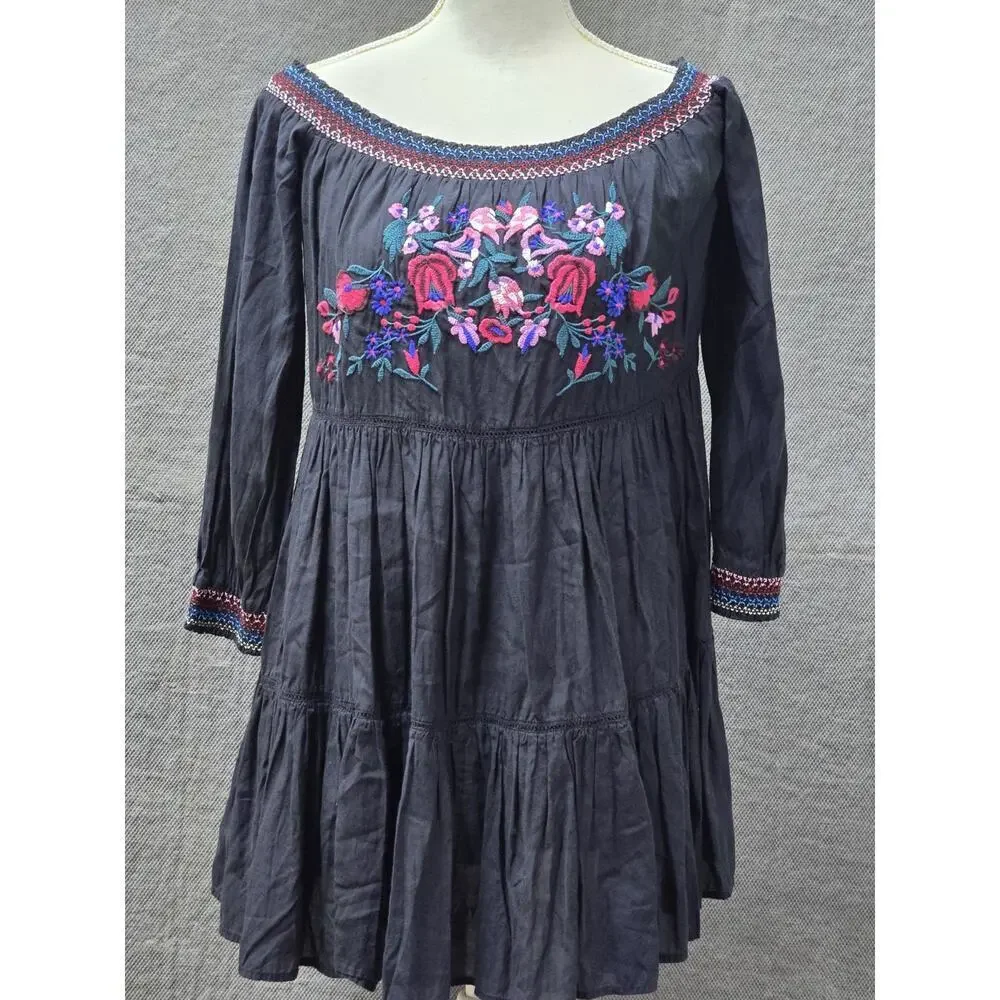 Free People Sunbeams Dress Womens Small A-Line Floral Off Shoulder Mini Cottage - Picture 2 of 8